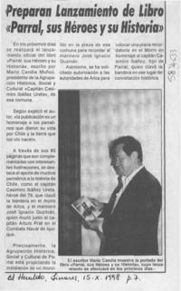 Preparan lanzamiento de libro "Parral, sus héroes y su historia"  [artículo]