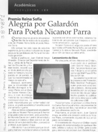 Alegría por galardón para poeta Nicanor Parra  [artículo]