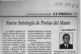 Nueva antología poética del Maule  [artículo] Hugo Metzdorff N.