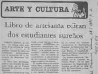 Libro de artesanía editan dos estudiantes sureños.  [artículo]