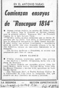 Comienzan ensayos de "Rancagua 1814".  [artículo]