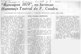 "Rancagua 1814", un hermoso homenaje teatral de F. Cuadra