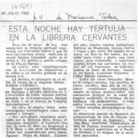 Esta noche hay tertulia en la librería Cervantes.