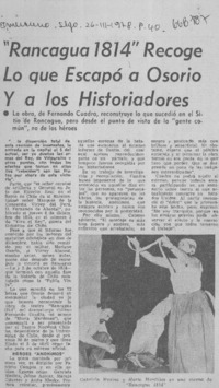 Rancagua 1914", recoge lo que escapó a Osorio y a los historiadores.  [artículo]