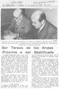 Sor Teresa de los Andes próxima a ser beatificada.