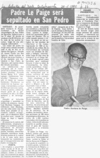 Padre Le Paige será sepultado en San Pedro.