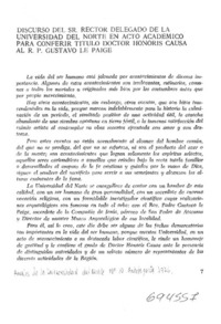 Discurso del sr. rector delegado de la Universidad del Norte en acto académico para conferir título Doctor Honoris Causa al R. P. Gustavo Le Paige