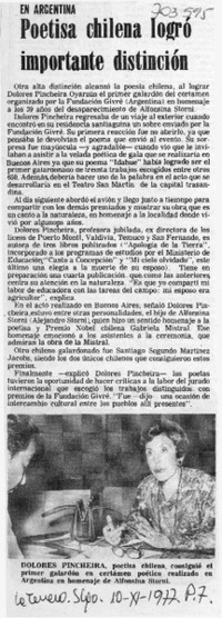 Poetisa chilena logró importante distinción.