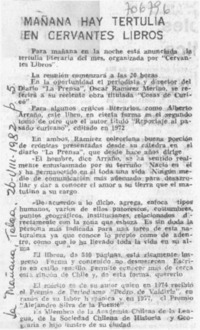 Mañana hay tertulia en Cervantes libros.