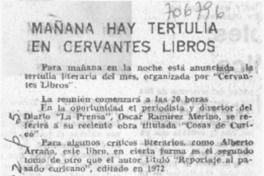 Mañana hay tertulia en Cervantes libros.