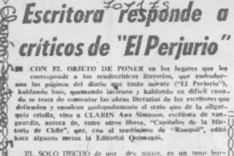 Escritora responde a críticos de "El perjurio".