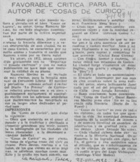 Favorable crítica para el autor de "Cosas de Curicó"