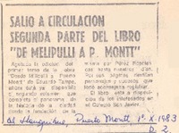 Salió a circulación segunda parte del libro "de Melipulli a P. Montt.