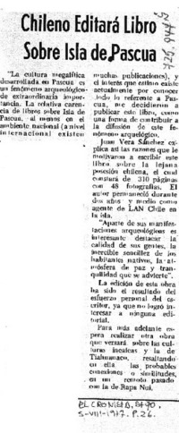 Chileno editará libro sobre Isla de Pascua.