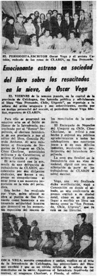 Emocionante estreno en sociedad del libro sobre los resucitados en la nieve, de Oscar Vega.