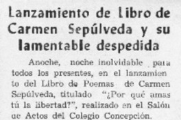 Lanzamiento de libro de Carmén Sépulveda y su lamentable despedida