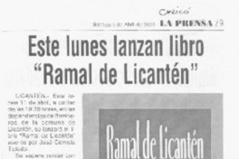 Este lunes lanzan libro "Ramal de Licanten".