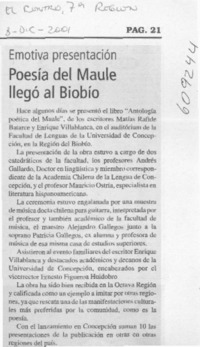 Poesía del Maule llegó al Biobío  [artículo]