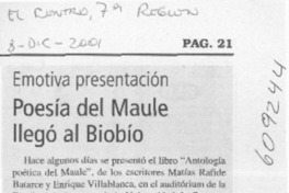 Poesía del Maule llegó al Biobío  [artículo]