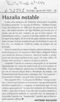 Hazaña notable  [artículo] Antonio Salgado