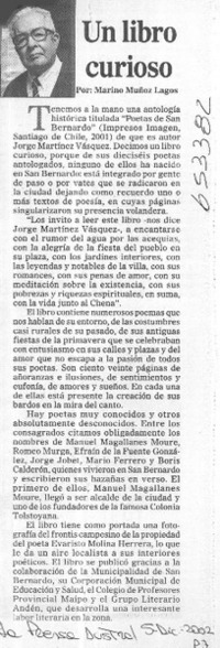 Un libro curioso  [artículo] Marino Muñoz Lagos