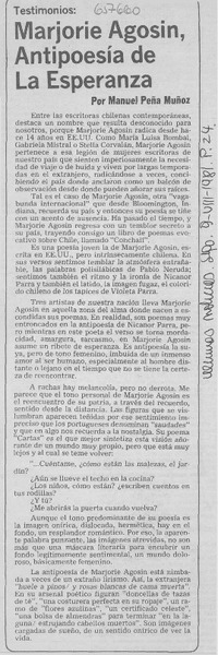 Marjorie Agosín, antipoesía de la esperanza