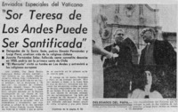 Sor Teresa de Los Andes puede ser santificada".