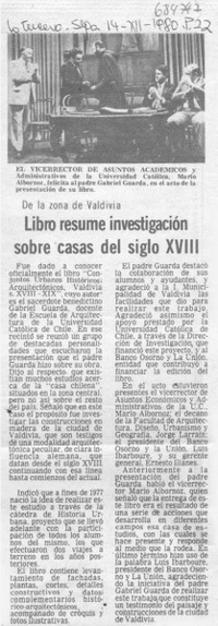 Libro resume investigación sobre casas del siglo XVIII.