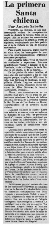 La primera santa chilena
