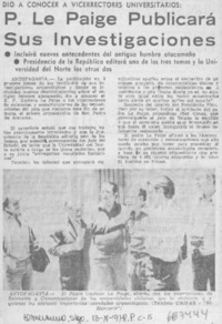 P. Le Paige publicará sus investigaciones.