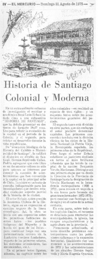 Historia de Santiago colonial y moderna.