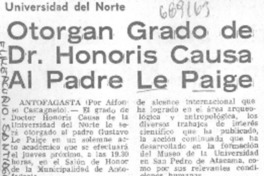 Otorgan grado de Dr. Honoris causa al padre Le Paige.
