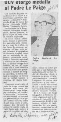 UCV otorgó medalla al Padre Le Paige.