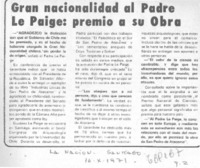 Gran nacionalidad al padre Le Paige: premio a su obra.