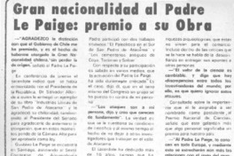 Gran nacionalidad al padre Le Paige: premio a su obra.