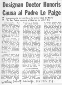 Designan Doctor Honoris Causa al padre Le Paige