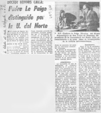 Padre Le Paige distinguido por la U. del Norte.