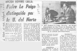 Padre Le Paige distinguido por la U. del Norte.