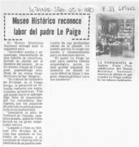Museo histórico reconoce labor del padre Le Paige.
