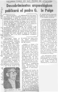 Descubrimientos arqueológicos publicará el padre G. Le Paige.