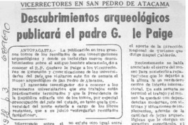 Descubrimientos arqueológicos publicará el padre G. Le Paige.
