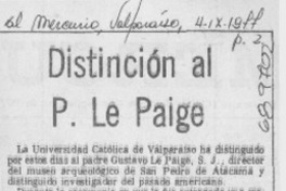 Distinción al P. Le Paige.