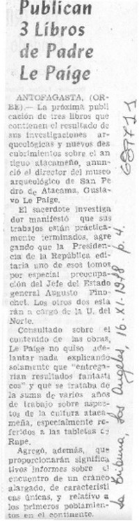 Publican 3 libros de Padre Le Paige.