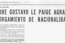 Padre Gustavo Le Paige agradeció otorgamiento de nacionalidad.