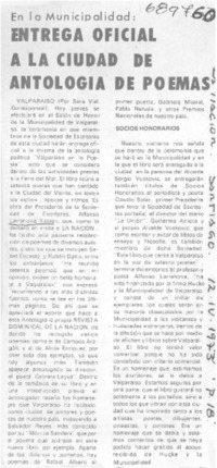 Entrega oficial a la ciudad de antología de poemas.