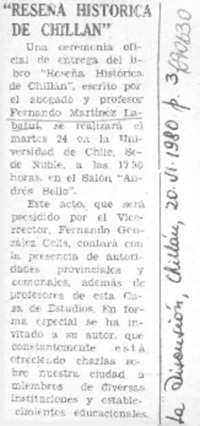 Reseña histórica de Chillán.