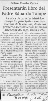 Presentarán libro del padre Eduardo Tampe