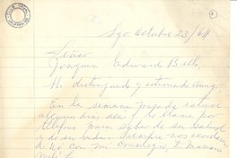 [Carta] 1964 oct. 23, Valparaíso, Chile [a] Joaquín Edwards Bello