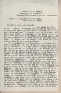 [Carta] 1946 septiembre 4, Caracas, Venezuela [a] Joaquín Edwards Bello