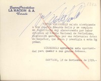 [Tarjeta] 1959 noviembre 18, Santiago, [Chile] [a] Joaquín Edwards Bello